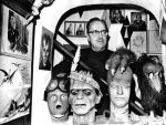 Forrest Ackerman "The Wizzard" and some of the monsters that inhabit his mansion. (1969)